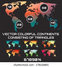 set of colored maps of the world, consisting of triangles