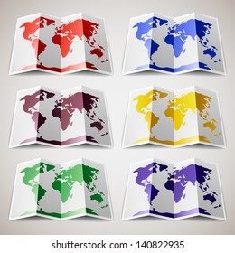 Set of colored Maps of the World. Vector illustration 10eps