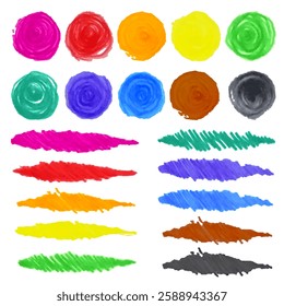 Set of colored marker drawings of round and teardrop shapes for design on a white background. Line art. Vector illustration