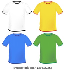 a set of colored men's t-shirts with a dedicated collar and sleeves. mocap for clothing design