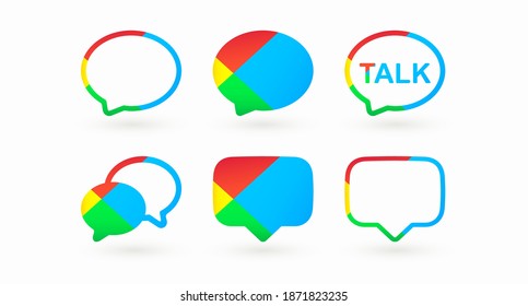 A set of colored Messages of different shapes, isolated on a white background. Messages notifications in the colors of the world search engine. Vector illustration