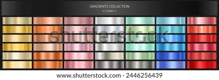 A set of colored metal gradients. A collection of vector shiny holograms and metallic gradients for decoration. Vector EPS 10.