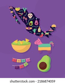 set of colored mexico items
