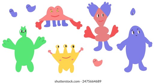Set of colored monsters kid isolated.