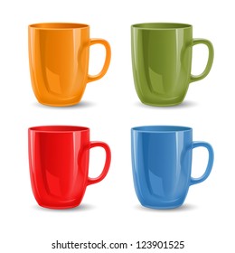 Set of colored mugs, vector illustration