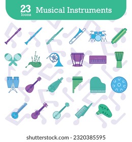 Set of colored musical instruments icons Vector illustration