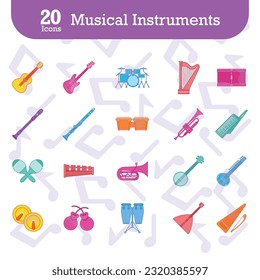 Set of colored musical instruments icons Vector illustration