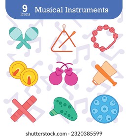 Set of colored musical instruments icons Vector illustration