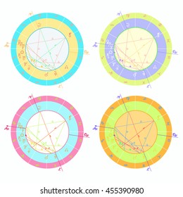 set of colored of natal astrological charts vector illustration