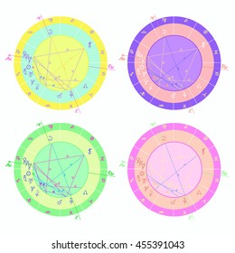 set of colored natal astrological charts vector illustration