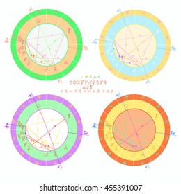 set of colored of natal astrology charts vector illustration