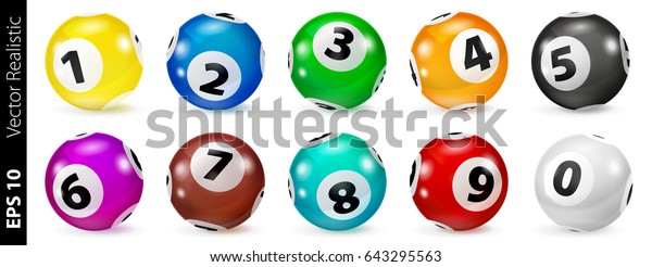 Set of colored\
numbered balls for bingo game. Lotto keno concept. Bingo balls with\
numbers. Vector\
illustration.