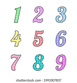 A set of colored numbers. Cute numbers, vector illustration