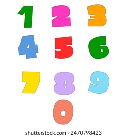 Set of colored numbers from zero to nine. Vector image in retro groovy style