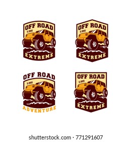 Set of Colored  Off Road Car 4x4 Vehicle Logo Badge Template with Old Style Retro Vintage. 