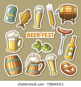 Set of colored Oktoberfest icons. Vector illustration in cartoon style