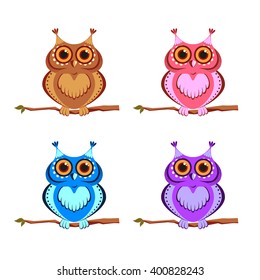 set of colored owls