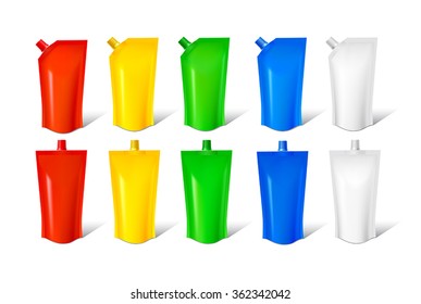 Set of colored packaging for mayonnaise sauce and jam