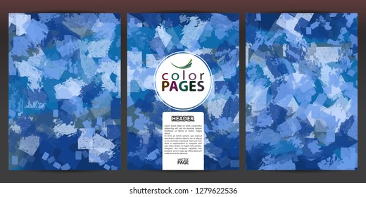 Set of colored pages with abstract rectangles. For magazine, poster, booklet,  brochure, cover and sheets.