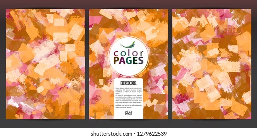 Set of colored pages with abstract rectangles. For magazine, poster, booklet,  brochure, cover and sheets.