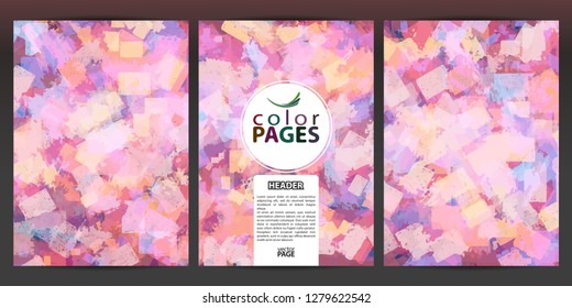 Set of colored pages with abstract rectangles. For magazine, poster, booklet,  brochure, cover and sheets.
