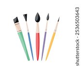 Set of colored paint brushes of different shapes. Drawing tools icons. Painting supplement. Vector illustration