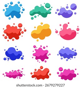 Conjunto de iconos de salpicaduras de pintura de colores aislados sobre fondo blanco. Ilustraciones vectoriales.