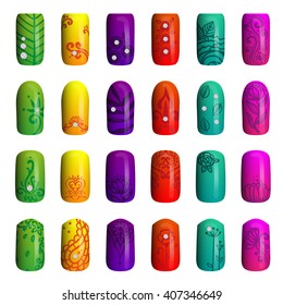 set of colored painted nails. manicure. nail polish.