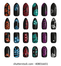 set of colored painted nails. manicure. nail polish. isolated on a white background