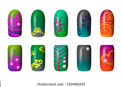 set of colored painted neon nail stickers. manicure art. nail polish. isolated on a white background