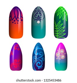 set of colored painted neon nail stickers. manicure art. nail polish. isolated on a white background