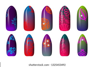 set of colored painted neon nail stickers. manicure art. nail polish. isolated on a white background