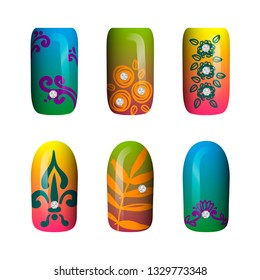 set of colored painted neon nail stickers. manicure art. nail polish. isolated on a white background