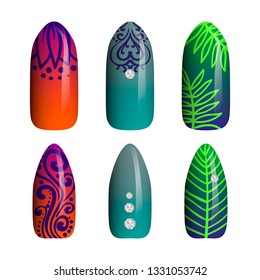 set of colored painted neon nail stickers. manicure art. nail polish. isolated on a white background