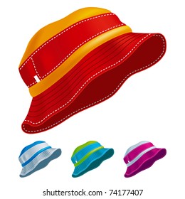 Set of Colored Panama Hats. Vector Illustration