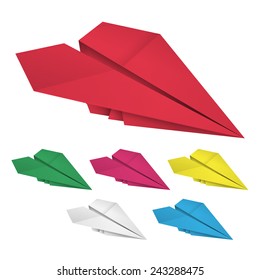 Set of colored paper airplanes Isolated on white
