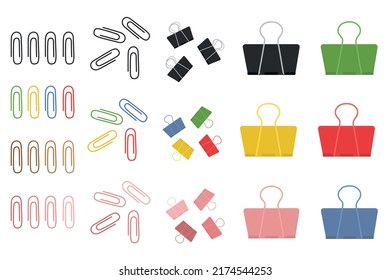 A set of colored paper clips. Paper clips icons. Office.
