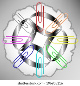 Set of colored paper clips on a magnet