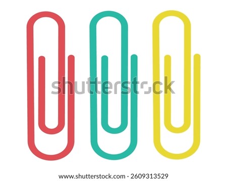 Set of colored paper clips. Red, yellow, green. Doodle illustration