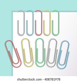 Set of colored paper clips. Vector