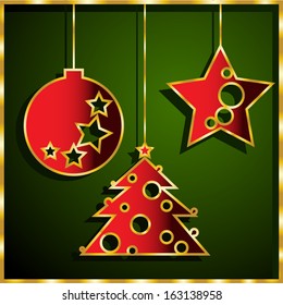 a set of colored paper figures for Christmas and new year :: ball, a star, spruce