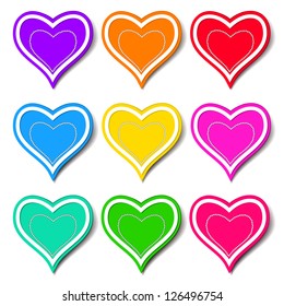 Set of colored paper hearts