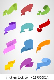 Set of colored paper ribbon banners. Isolated on gray background. With Space For Text. Vector illustration. 