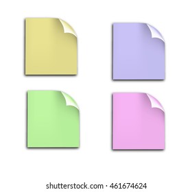 Set of colored paper stickers with curled edges.