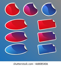 A set of colored paper stickers. Round, oval, rectangular. Vector illustration