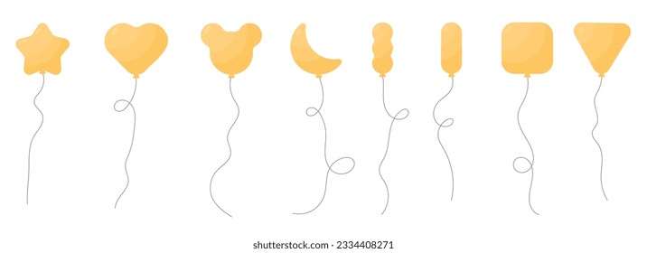 Set of colored party balloons tied with strings. Vector illustration in cartoon style