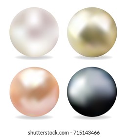Set of colored pearls. Jewelry. Spherical vector beads.