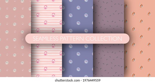 Set of colored pearls seamless pattern. Geometric abstract ornament. Bubbles print collection. Decorative backdrop for wallpaper, textile, wrapping paper, fabric print. Vector illustration.