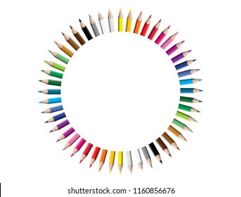 Set of colored pencil collection circle arranged - isolated vector illustration colorful pencils on white background. 