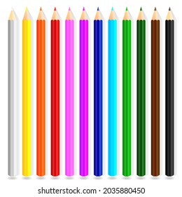 Set of colored pencil collection. Crayons vector on transparent background. Isolated back to school for education object.